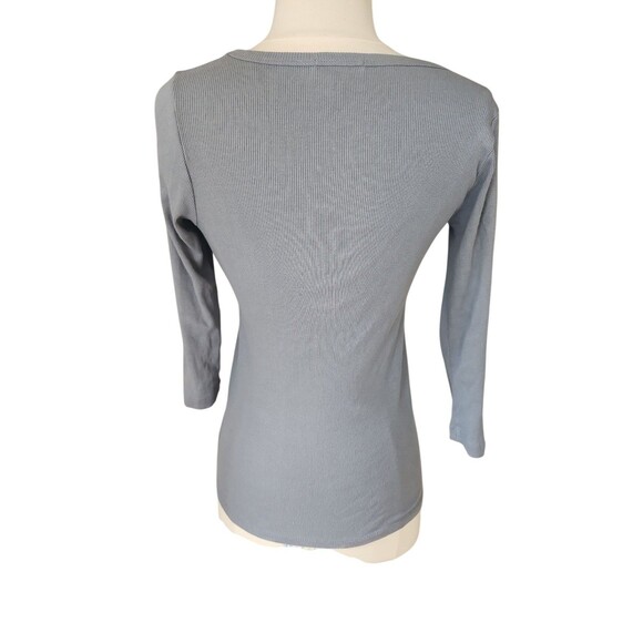 James Perse Ribbed Scoop Neck T-shirt Womens Size 2 Gray 3/4 Sleeve Neutral - Picture 3 of 8